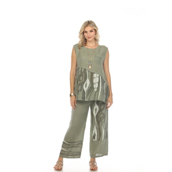 Olive Abstract sleeveless pocket detailed Top - Picture 1 of 6